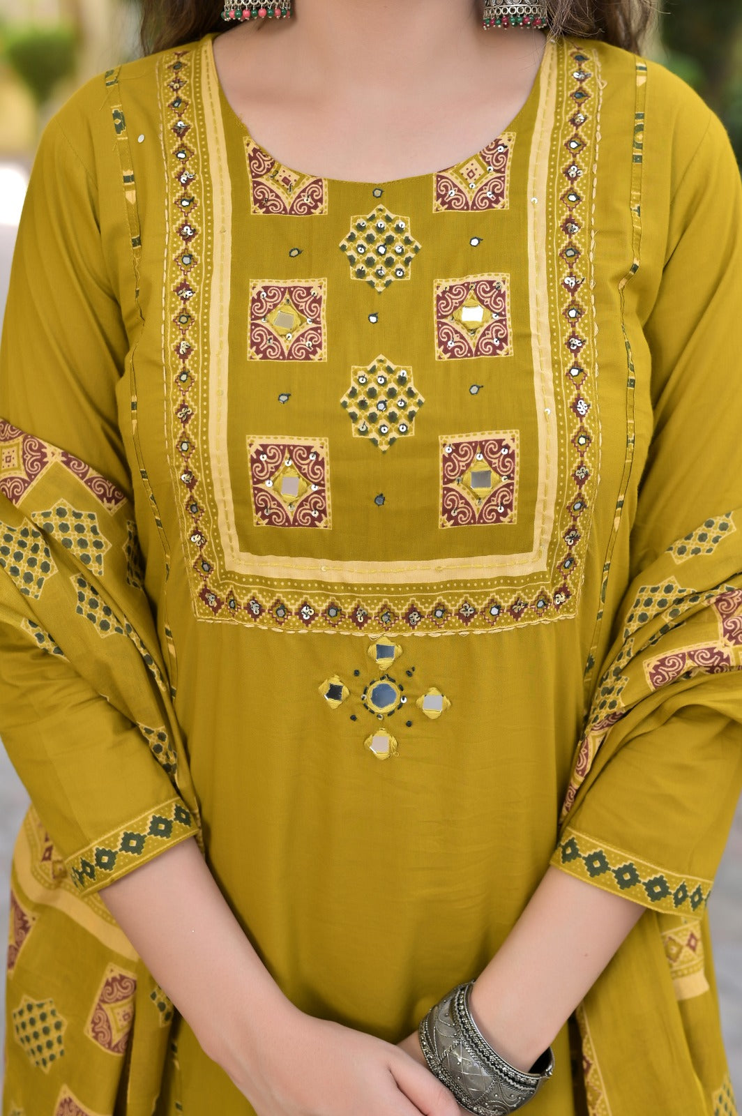 Gindly Traditional Cotton A-Line Kurti Set with Dupatta