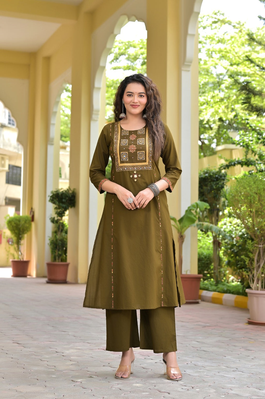 Gindly Traditional Cotton A-Line Kurti Set with Dupatta