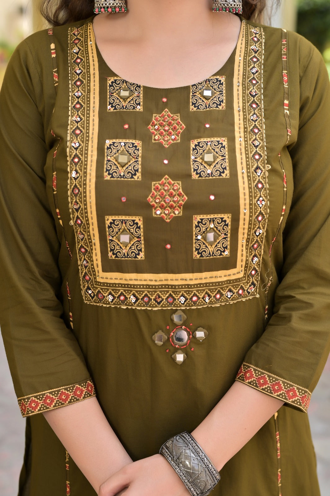 Gindly Traditional Cotton A-Line Kurti Set with Dupatta