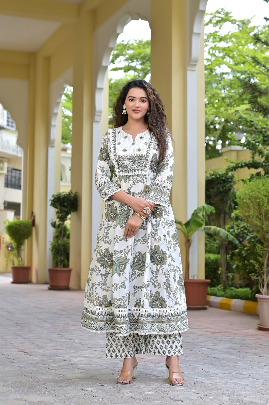 Gindly Traditional Printed Cotton Anarkali Suit