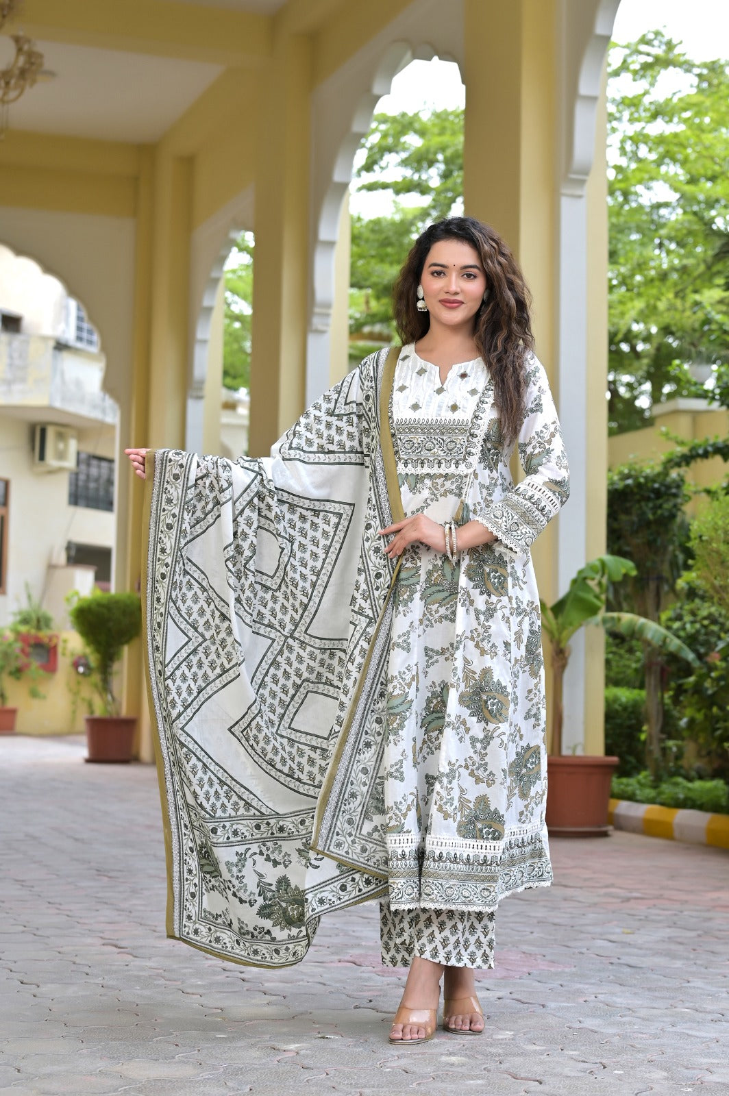 Gindly Traditional Printed Cotton Anarkali Suit
