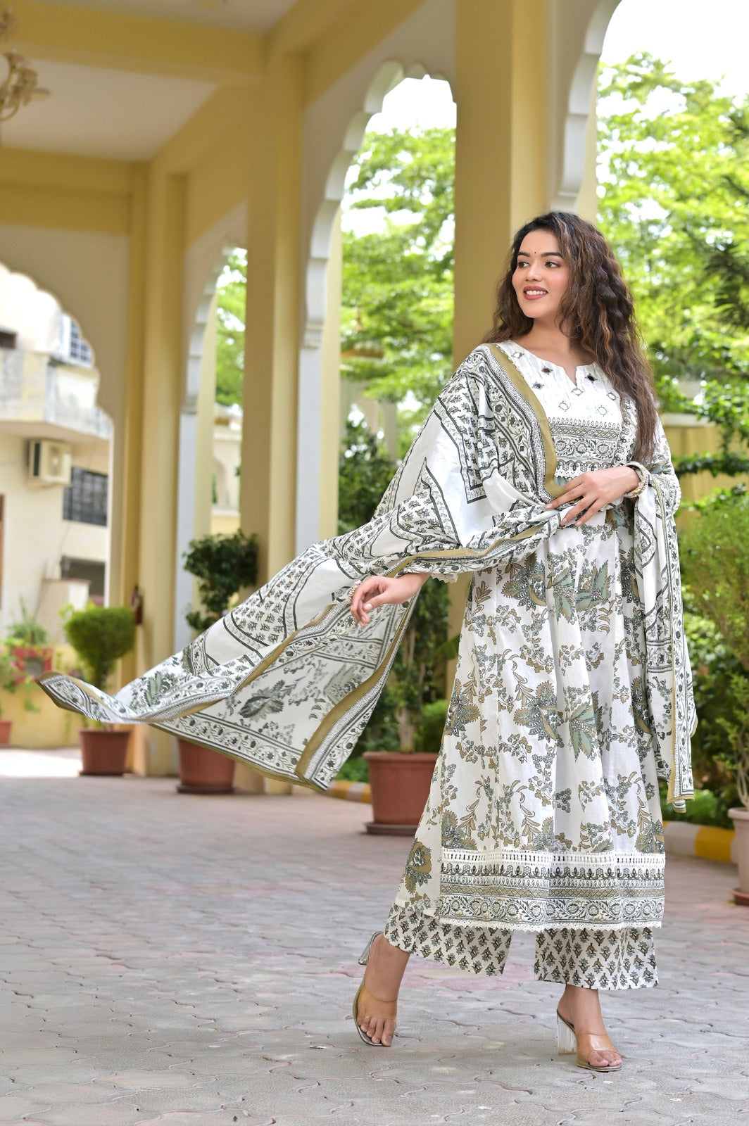 Gindly Traditional Printed Cotton Anarkali Suit
