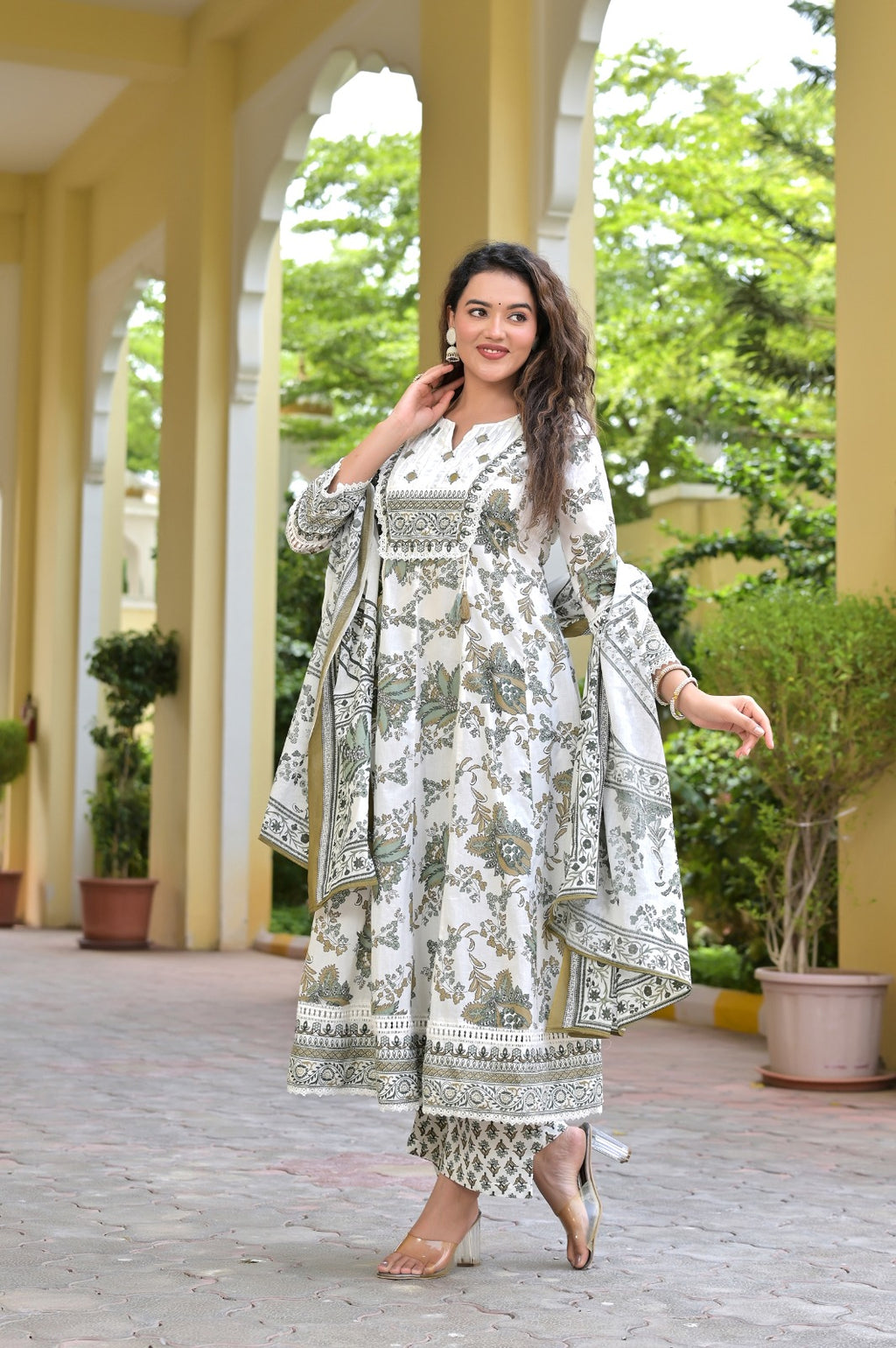 Gindly Traditional Printed Cotton Anarkali Suit