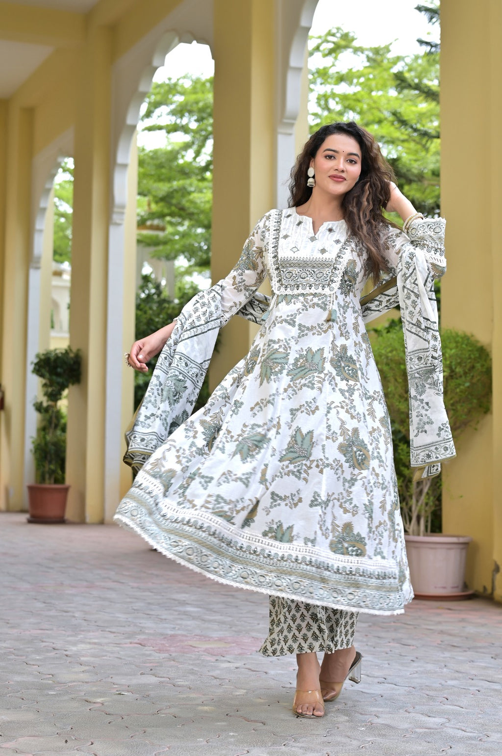 Gindly Traditional Printed Cotton Anarkali Suit