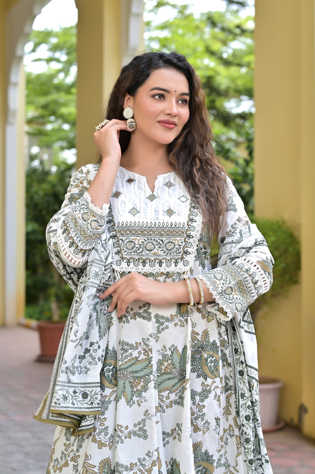 Gindly Traditional Printed Cotton Anarkali Suit