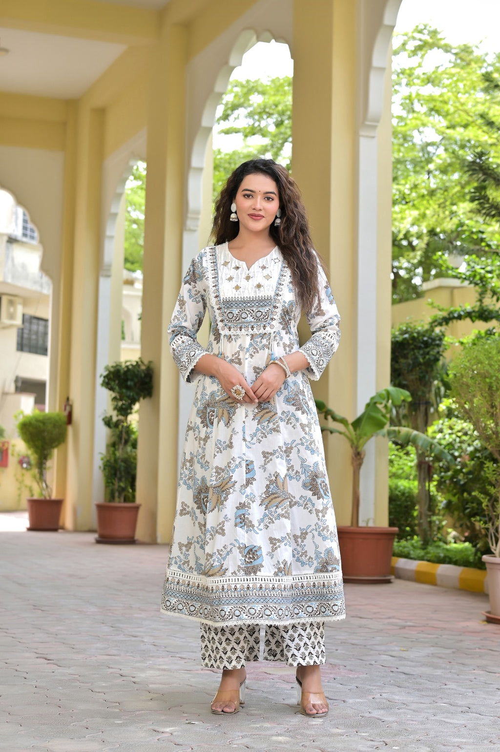 Gindly Traditional Printed Cotton Anarkali Suit