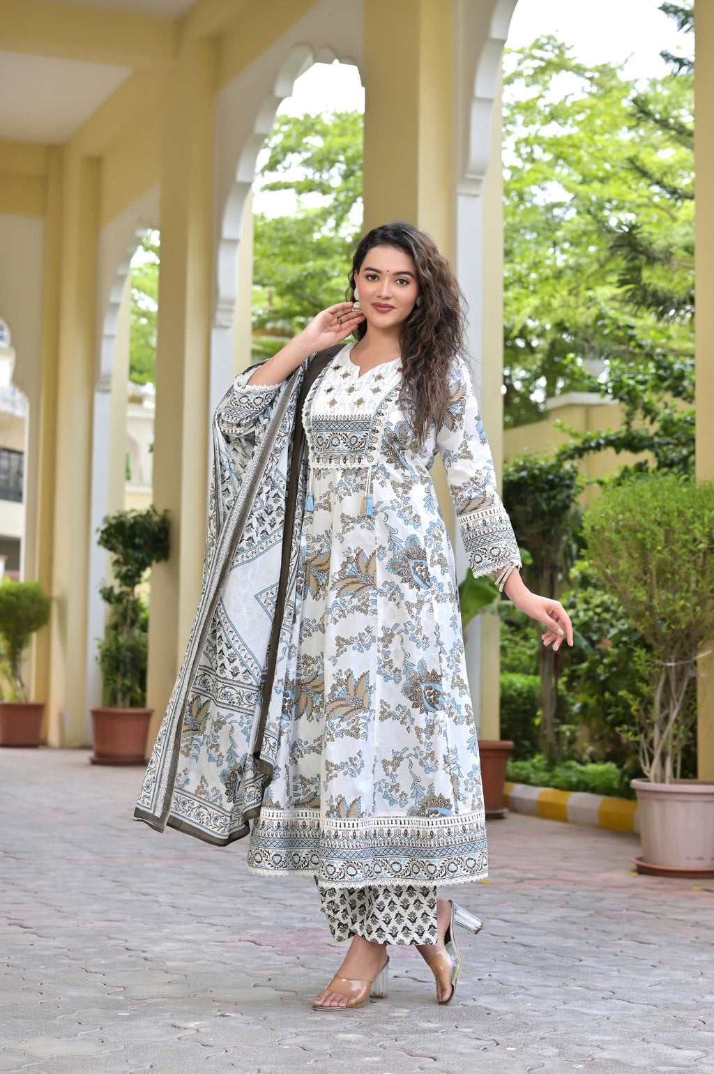 Gindly Traditional Printed Cotton Anarkali Suit