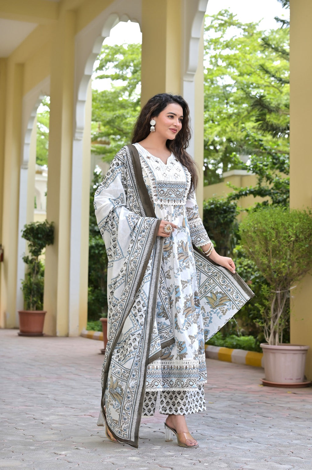 Gindly Traditional Printed Cotton Anarkali Suit