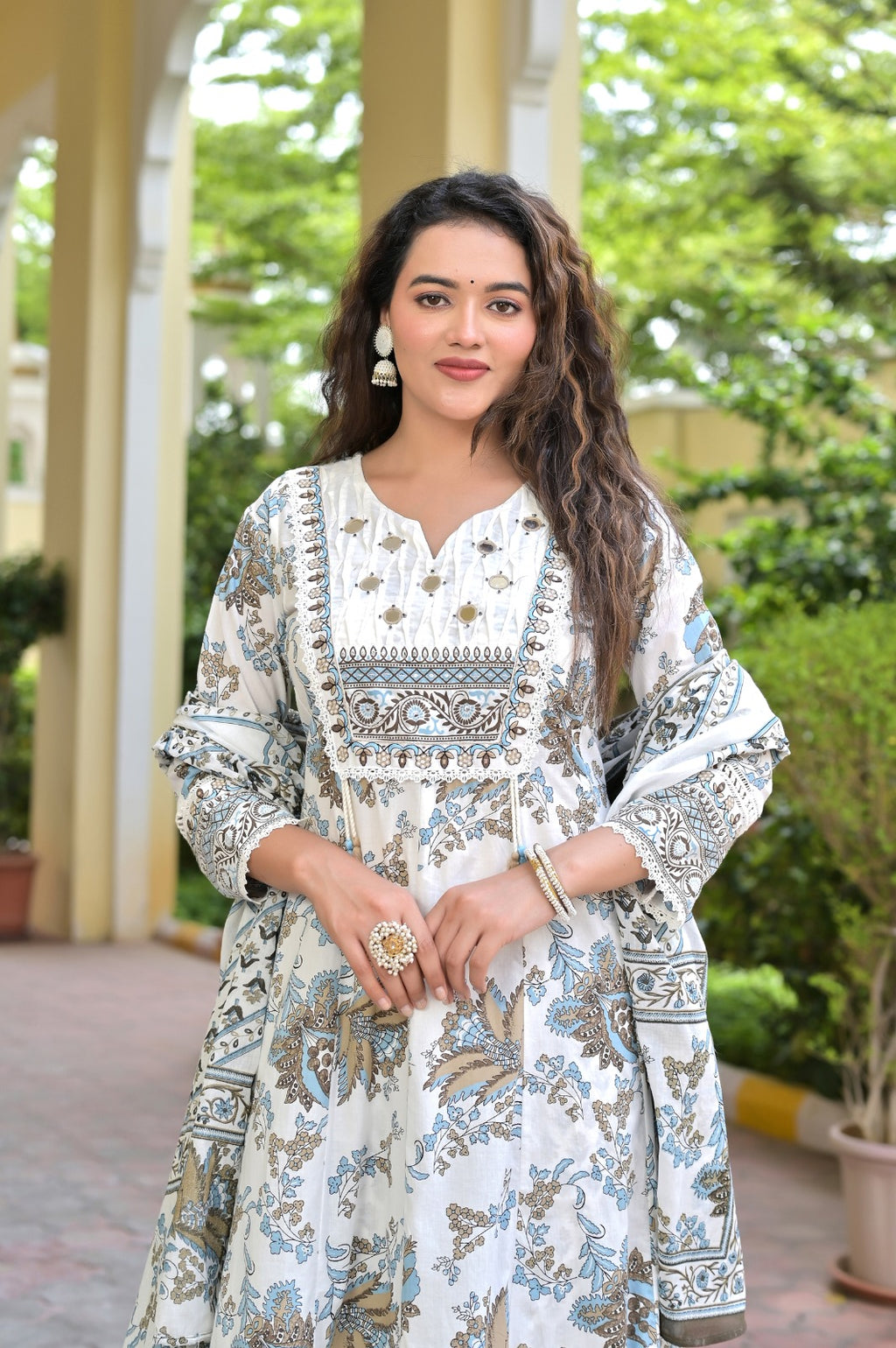 Gindly Traditional Printed Cotton Anarkali Suit