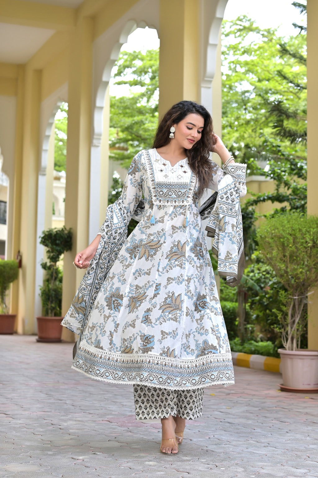 Gindly Traditional Printed Cotton Anarkali Suit