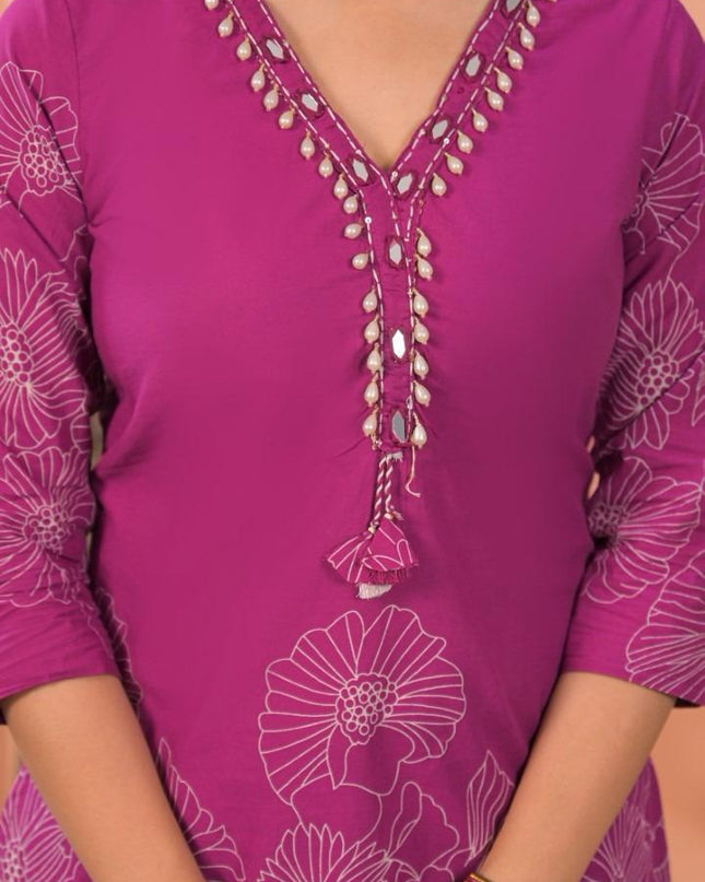 GINDLY FLORAL PRINT CO-ORD SET V-NECK STYLE 3/4 SLEEVES
