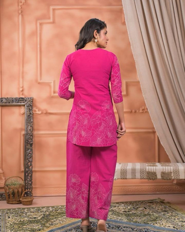GINDLY FLORAL PRINT CO-ORD SET V-NECK STYLE 3/4 SLEEVES