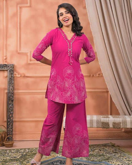 GINDLY FLORAL PRINT CO-ORD SET V-NECK STYLE 3/4 SLEEVES