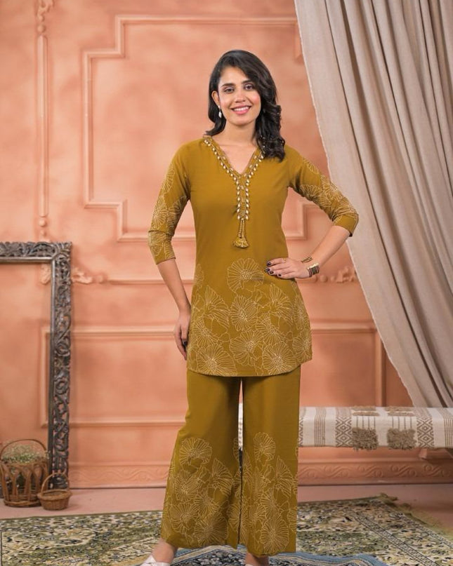 GINDLY FLORAL PRINT CO-ORD SET V-NECK STYLE 3/4 SLEEVES