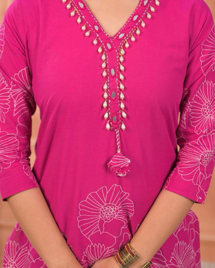 GINDLY FLORAL PRINT CO-ORD SET V-NECK STYLE 3/4 SLEEVES