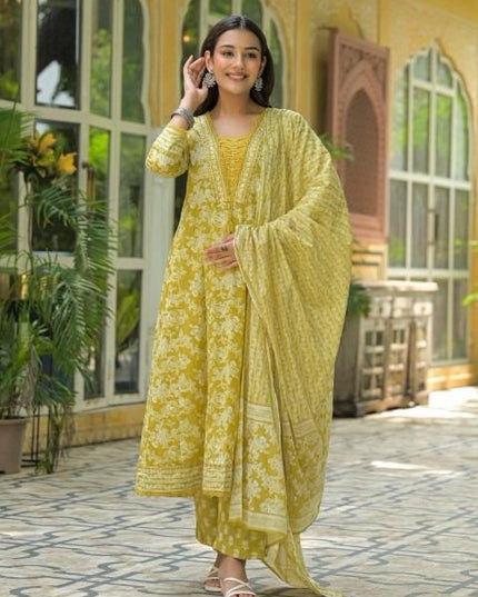 Gindly Pure Cotton Embroidered Anarkali Women's Ethnic Wear Set