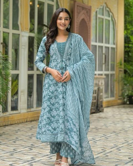 Gindly Pure Cotton Embroidered Anarkali Women's Ethnic Wear Set