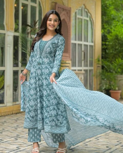 Gindly Pure Cotton Embroidered Anarkali Women's Ethnic Wear Set