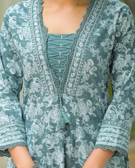 Gindly Pure Cotton Embroidered Anarkali Women's Ethnic Wear Set