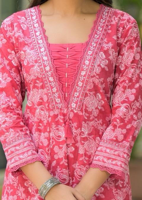 Gindly Pure Cotton Embroidered Anarkali Women's Ethnic Wear Set