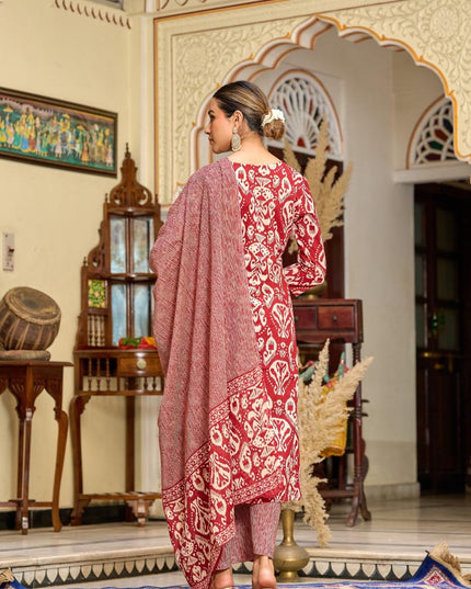 Gindly Pure Cotton Embroidered v-neck Anarkali Women's Ethnic Wear Set