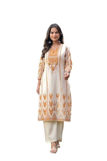 Yellow & Ivory Bandhani-Style Embroidery Kurti