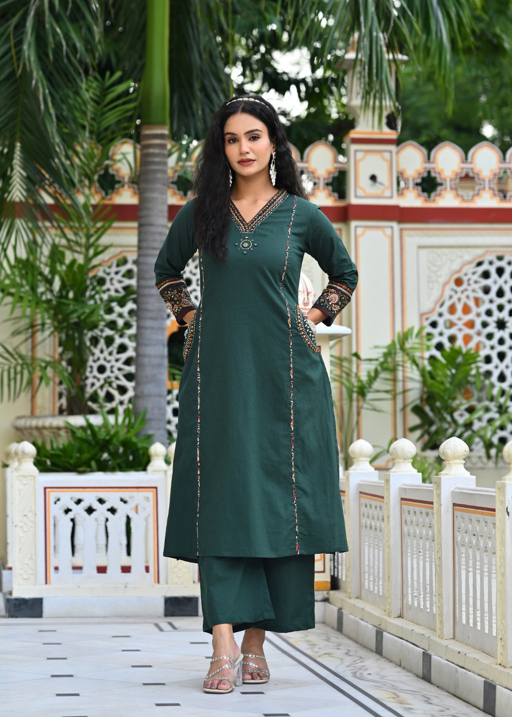 Three Piece Embroieded Kurta Palazzo Set with Dupatta