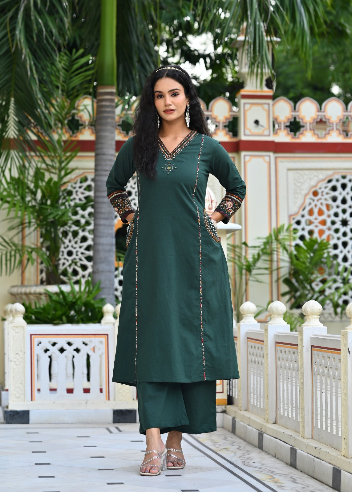 Three Piece Embroieded Kurta Palazzo Set with Dupatta